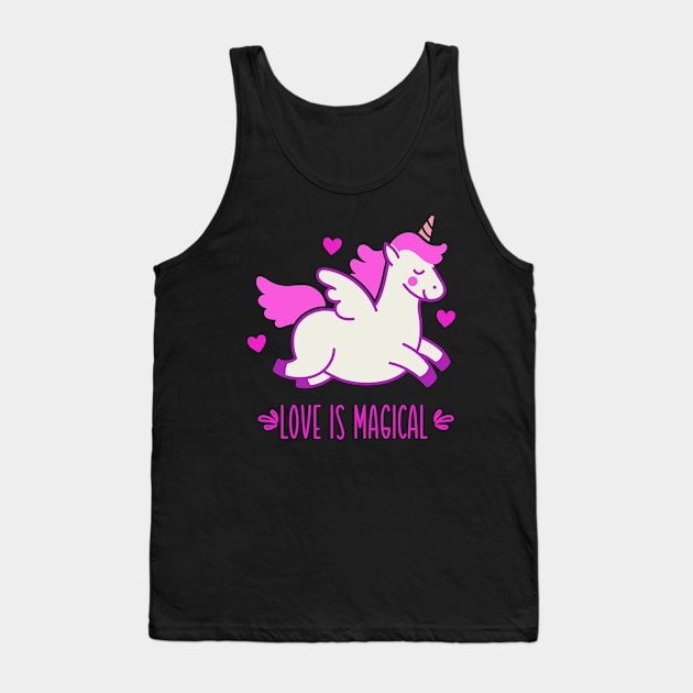 Love Is Magical with Pink Unicorn Tank Top by tropicalteesshop